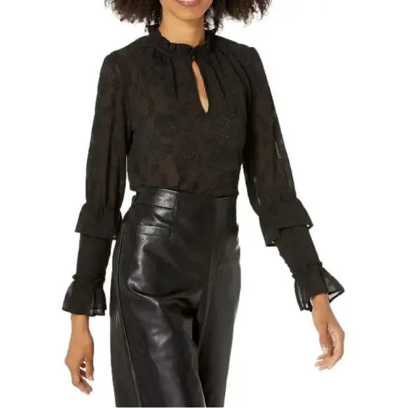 BB Dakota Womens I Heart Drama Floral Jacquard Chiffon top, Black, Small - Picture 2 of 8